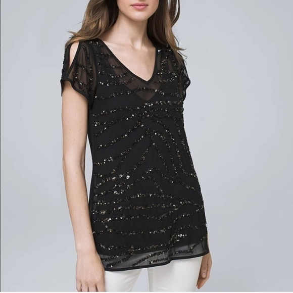 White House Black Market Tops - Elegant Black Sequin Women's Top